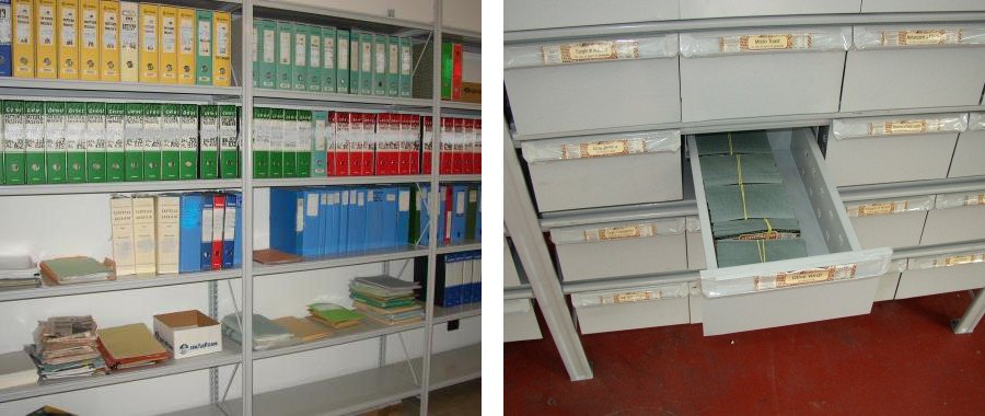 6. Archivio documenti su scaffalatura ad incastro e cassettiera metallica